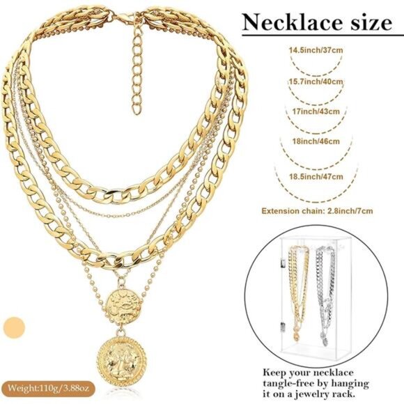 Layered Necklaces for Women Trendy Retro Coin Pendant Necklace Dainty - Picture 5 of 7